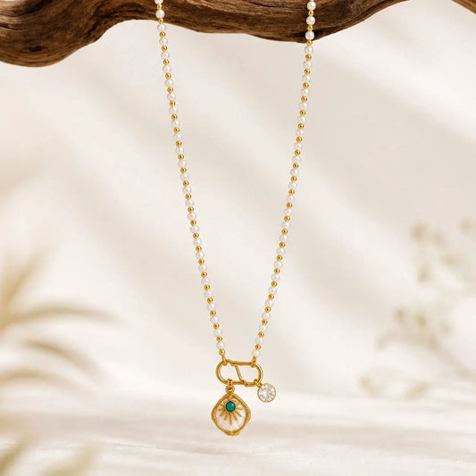 Pearl Charm Statement Necklace – 18K Gold Plated Jewelry | Tvayi