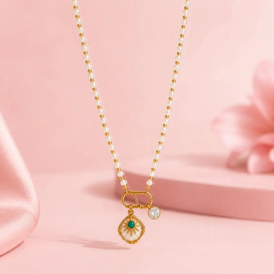 Pearl Charm Statement Necklace – 18K Gold Plated Jewelry | Tvayi