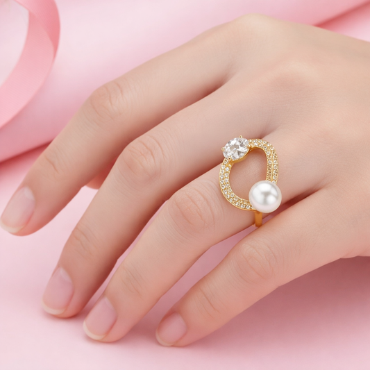 Pearl Orbit Ring – 18K Gold Plated Waterproof Demifine Jewellery | Tvayi