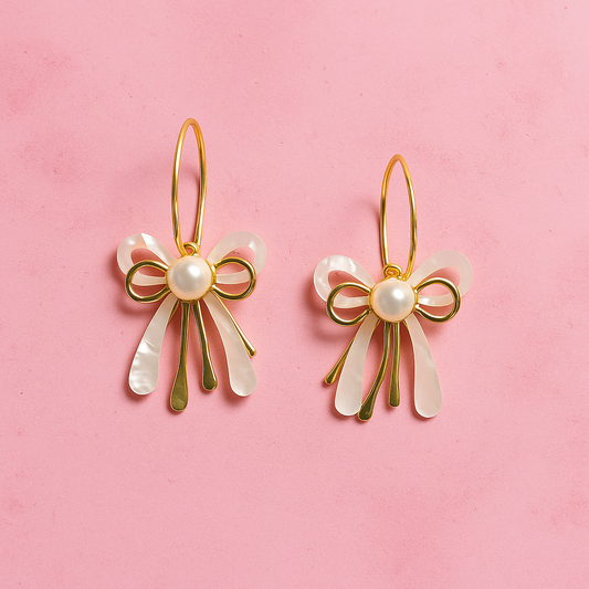 Pearl Bow Drop Earrings | 18K Gold Vermeil Demi-Fine Jewellery | Tvayi