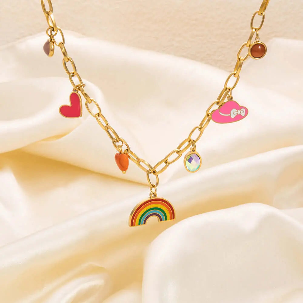 Golden Rainbow & Hearts Charm Necklace | Tvayi