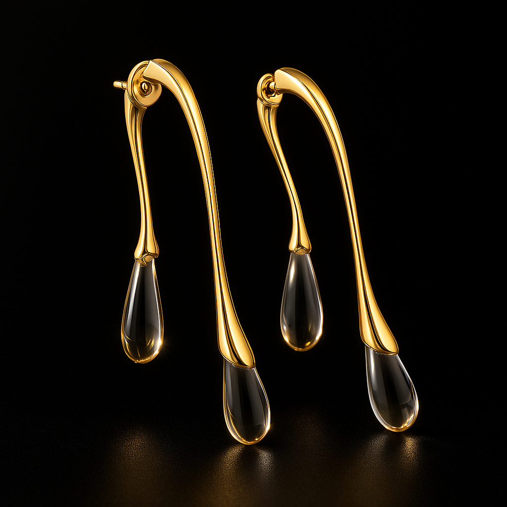 Golden Raindrop Statement Earrings | Tvayi