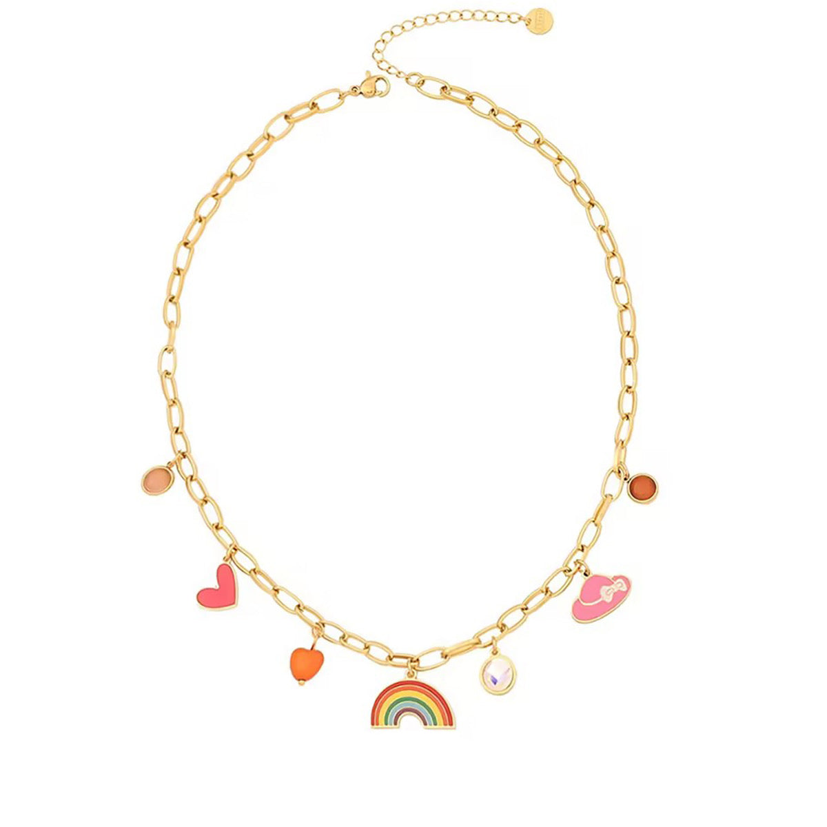 Golden Rainbow & Hearts Charm Necklace | Tvayi