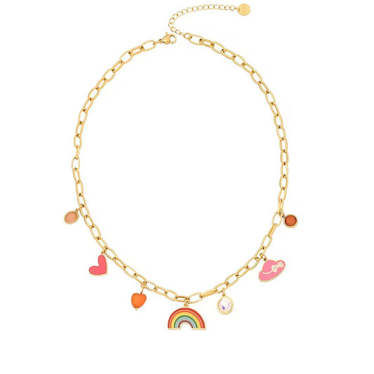 Golden Rainbow & Hearts Charm Necklace | Tvayi
