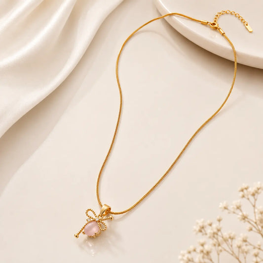 Rosé Bow Charm Necklace | Tvayi