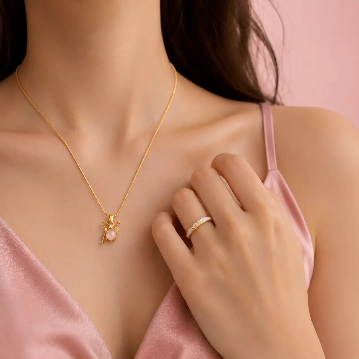 Rosé Bow Charm Necklace | Tvayi