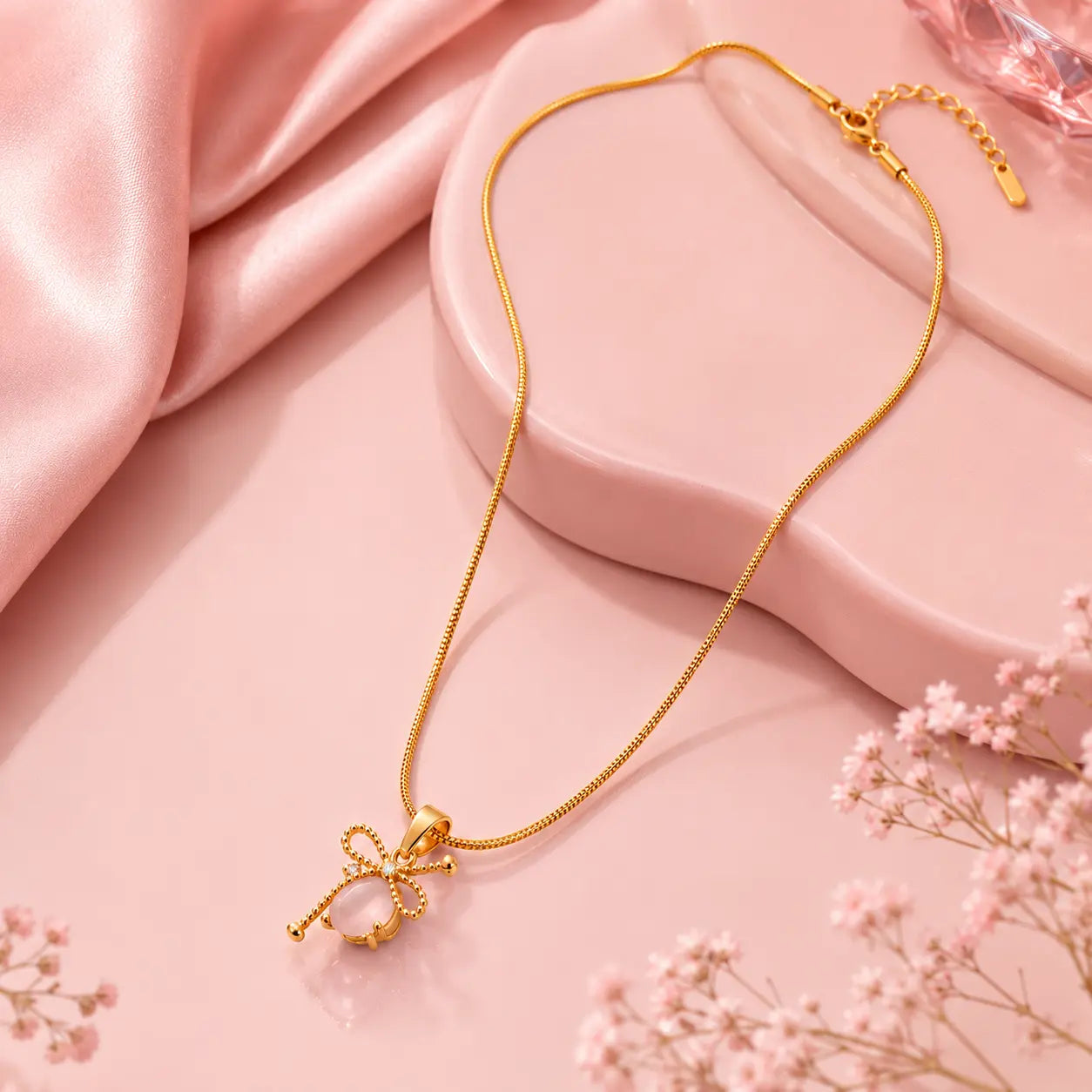 Rosé Bow Charm Necklace | Tvayi