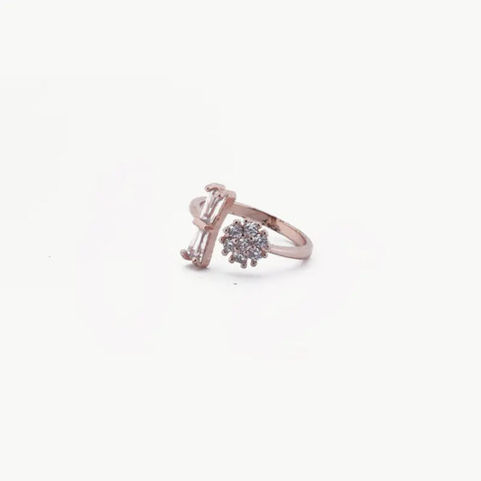 Rose Gold Studded Floral Adjustable Ring Tvayi