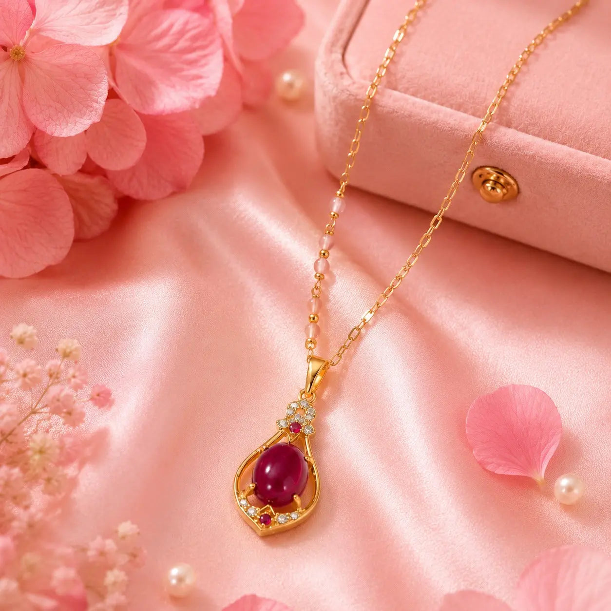 Ruby Elegance Gold Pendant Necklace | Tvayi