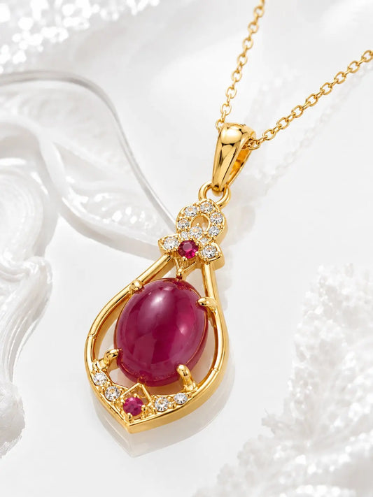 Ruby Elegance Gold Pendant Necklace | Tvayi