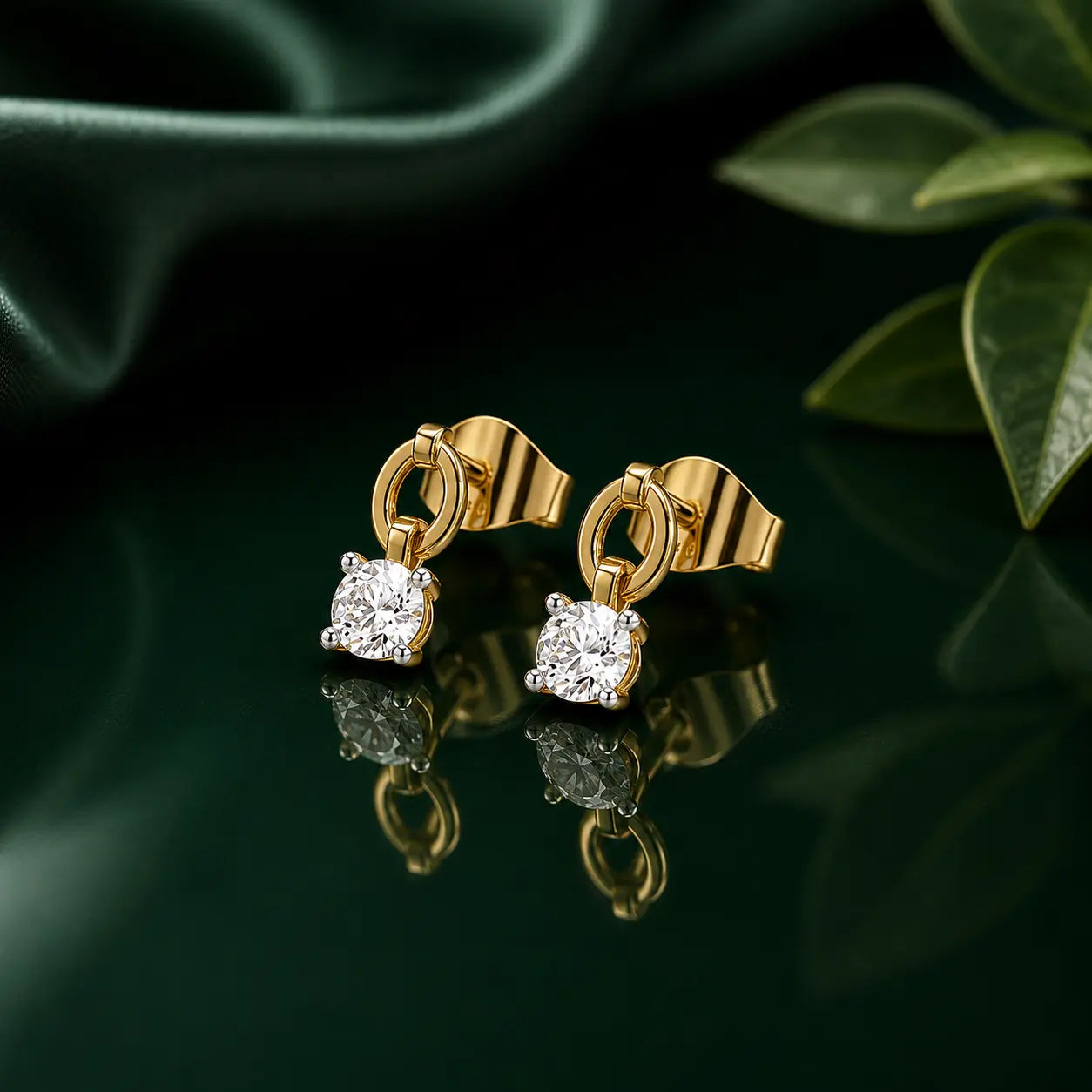 Solitaire Charm Diamond Drop Earrings in 9KT Gold | Tvayi