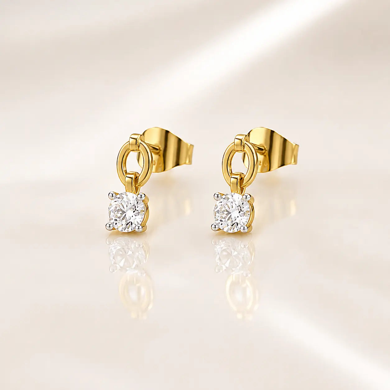 Solitaire Charm Diamond Drop Earrings in 9KT Gold | Tvayi