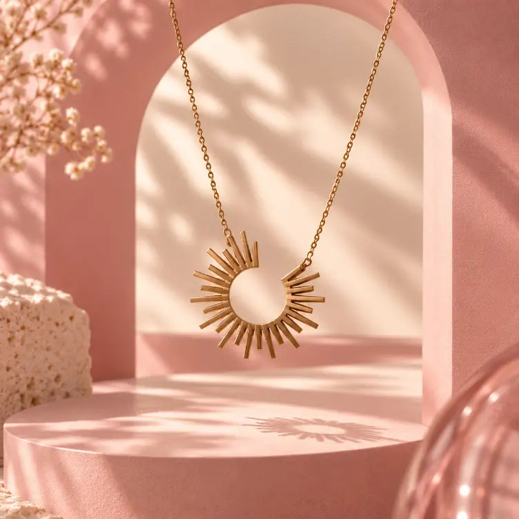 Sunburst Anti Tarnish Gold Plated Pendant Necklace
