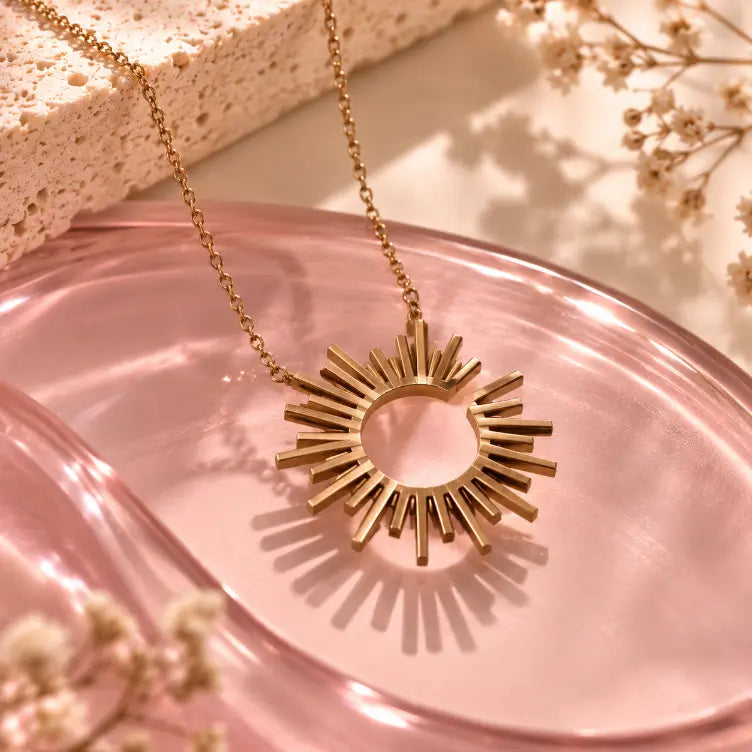 18K Gold Plated Sun Pendant Necklace for Women