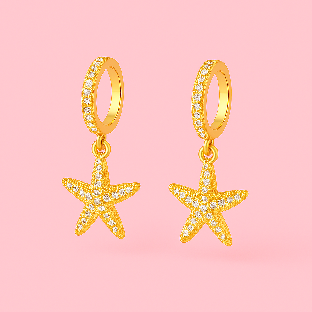 Starfish Gold Hoop Earrings – Zircon Studded Beach Style | Tvayi