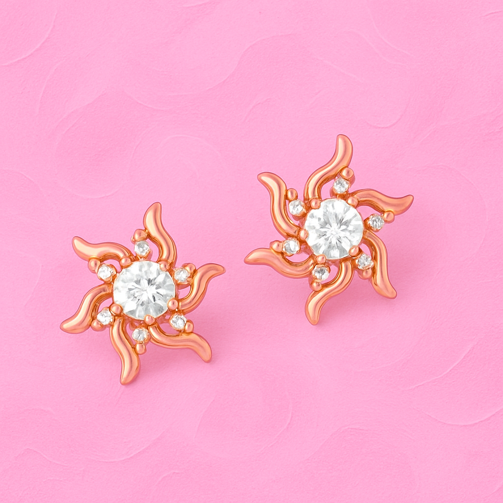 Sunburst Stud Earrings in Rose Gold | 18K Gold Vermeil Demi-Fine Jewellery | Tvayi Jewellery