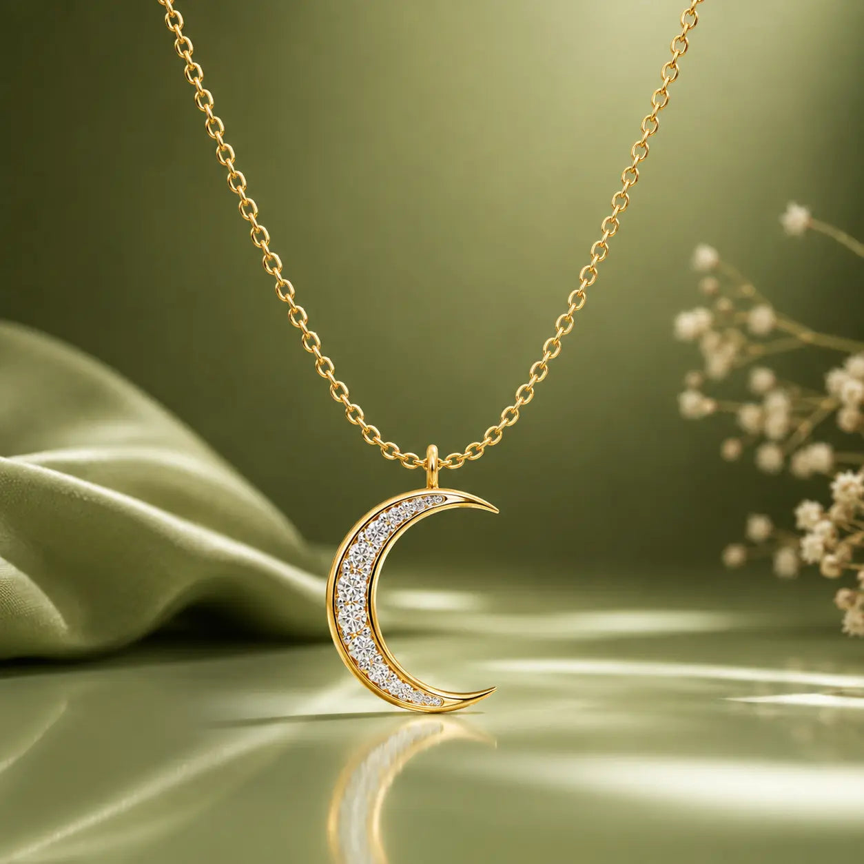 TVAYI Celestial Moon Lab-Grown Diamond Pendant Necklace | 9KT Gold | Tvayi