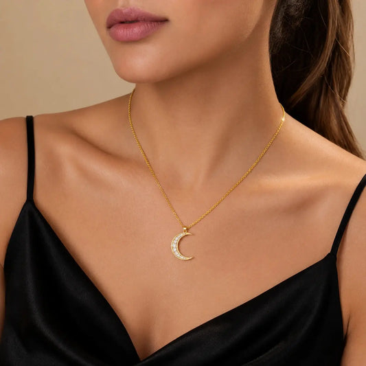 TVAYI Celestial Moon Lab-Grown Diamond Pendant Necklace | 9KT Gold | Tvayi