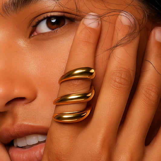 Triple Curve Gold Statement Ring | Tvayi Jewellery