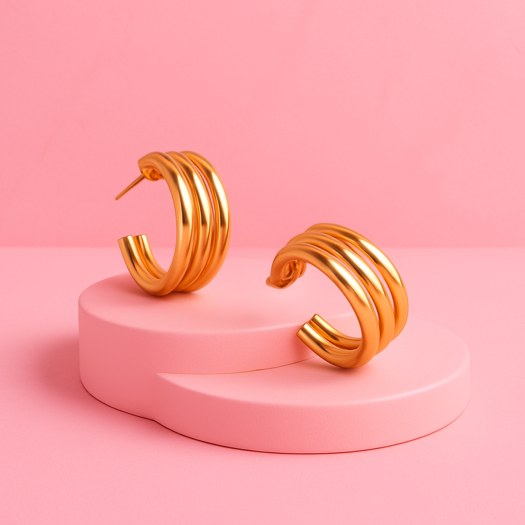 Triple Layered Gold Hoop Earrings | Tvayi Jewellery
