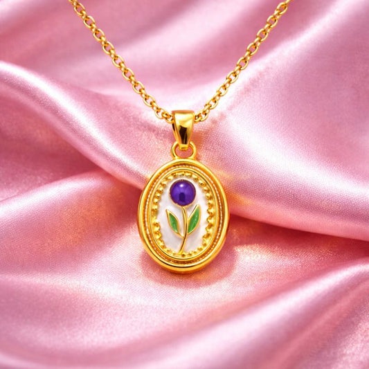Tulip Enamel Pendant Necklace – 18K Gold Plated Pendant | Tvayi