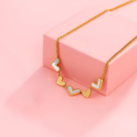 Tvayi Dual Heart Necklace – 18K Gold Plated | White Enamel | Anti-Tarnish Love Chain | Tvayi