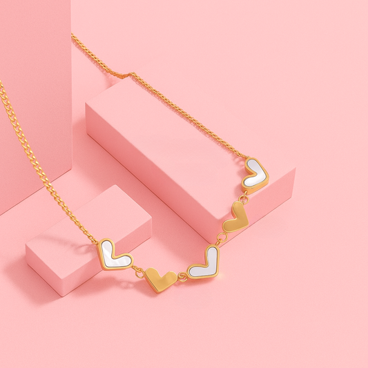 Tvayi Dual Heart Necklace – 18K Gold Plated | White Enamel | Anti-Tarnish Love Chain | Tvayi