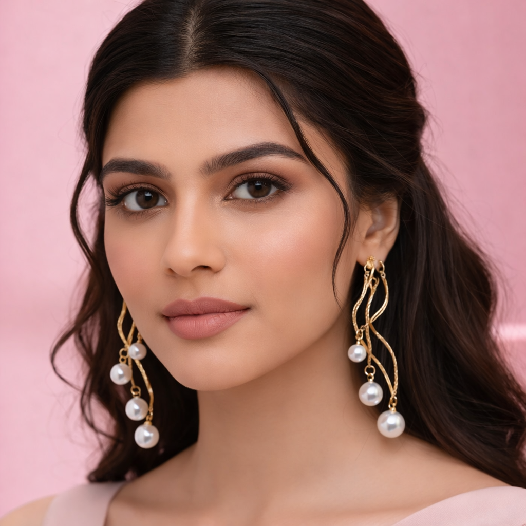 Twisted Pearl Drop Earrings – 18K Gold Plated Demi-Fine Jewellery | Tvayi