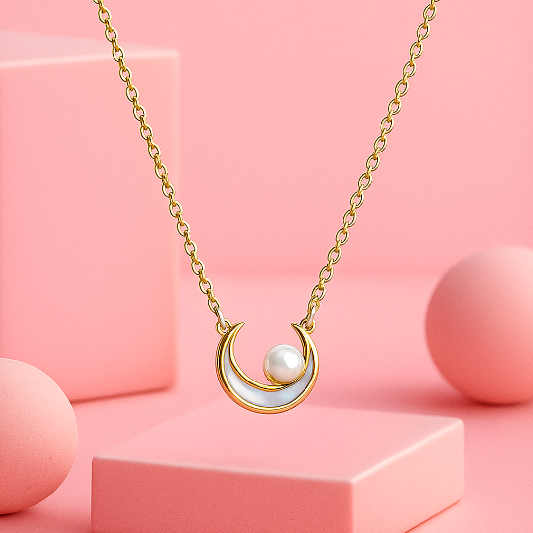 18K Gold Plated Moon Pearl Necklace – Demi-Fine Jewellery | Tvayi