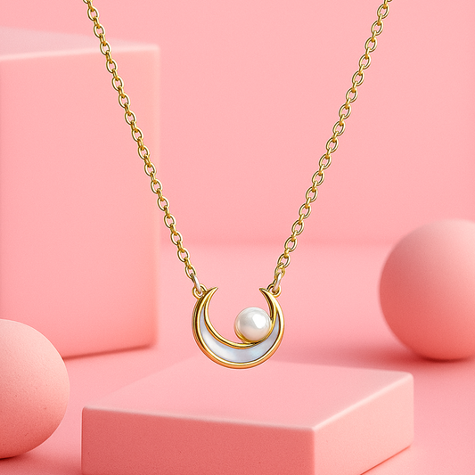 18K Gold Plated Moon Pearl Necklace – Demi-Fine Jewellery | Tvayi