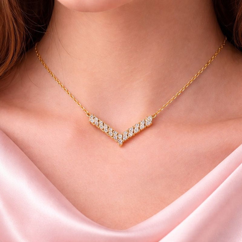 V Shaped Necklace with Zircon | Premium Demi-Fine Jewellery | | Tvayi