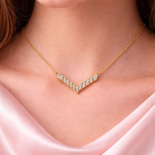 V Shaped Necklace with Zircon | Premium Demi-Fine Jewellery | | Tvayi