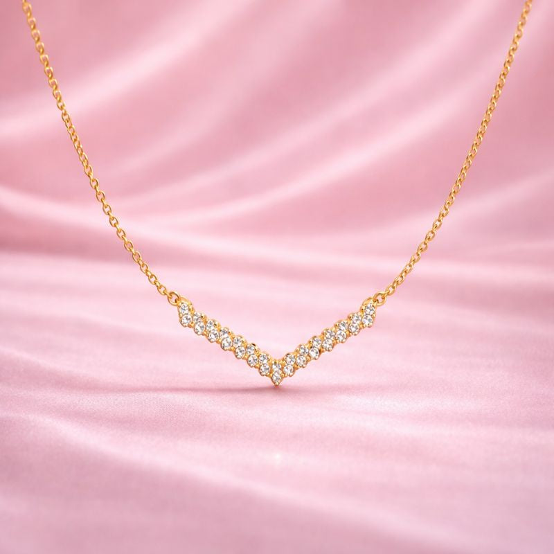 V Shaped Necklace with Zircon | Premium Demi-Fine Jewellery | | Tvayi