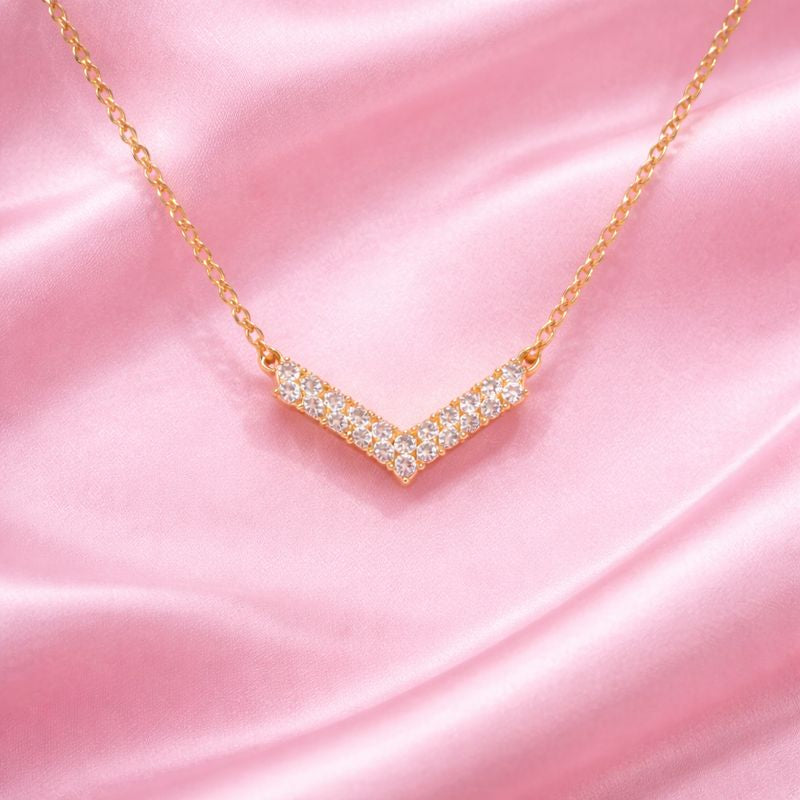 V Shaped Necklace with Zircon | Premium Demi-Fine Jewellery | | Tvayi