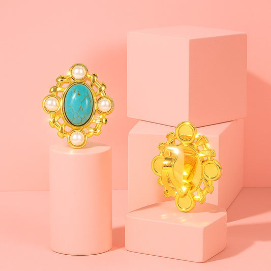 Celeste Turquoise Pearl Statement Earrings | 18K Gold Plated Demi-Fine | Tvayi