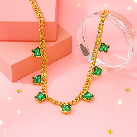 Gold Vermeil Green Clover Charm Necklace – Anti-Tarnish Demi-Fine Jewellery | Tvayi