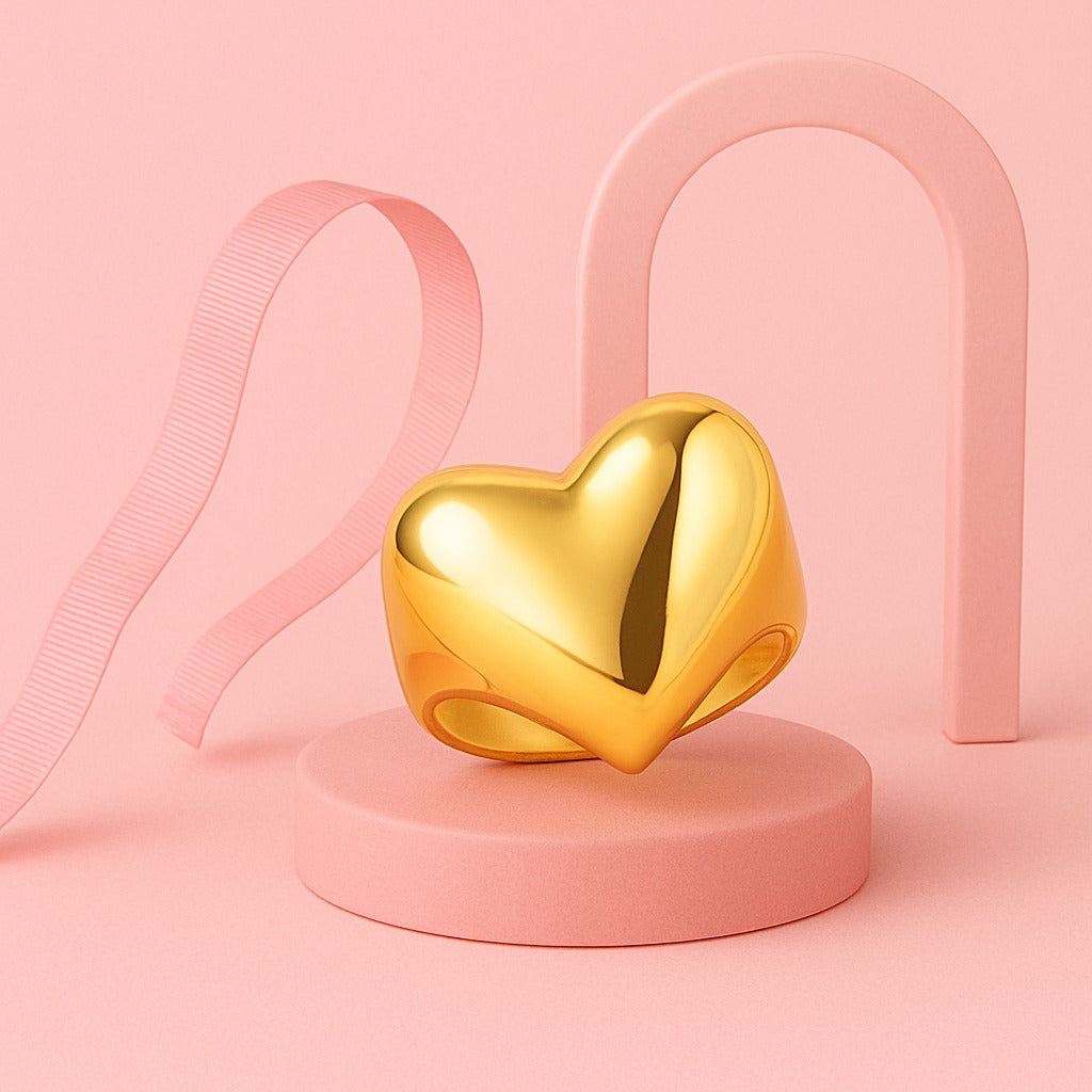 18K Gold Vermeil Heart Statement Ring | Demi-Fine Anti-Tarnish Jewellery for Women | Tvayi