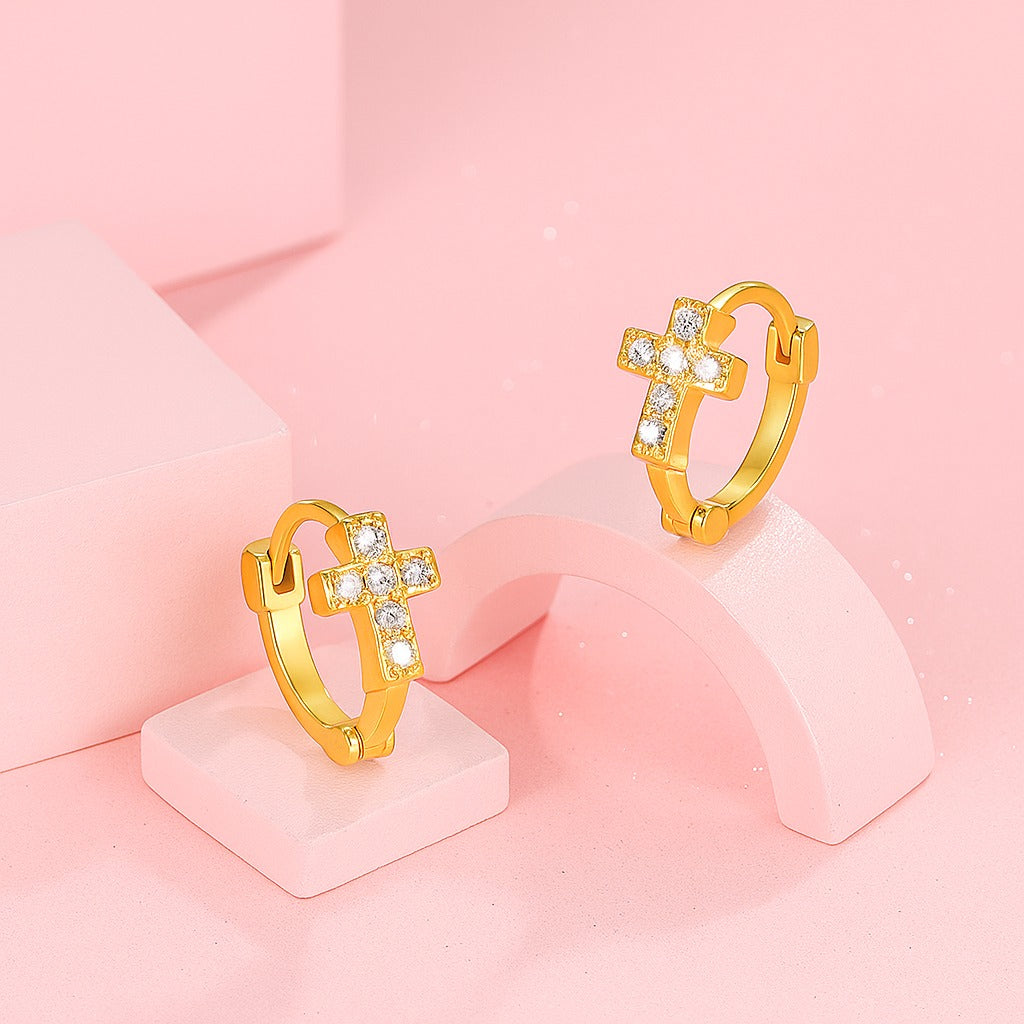 Celeste Cross Charm Hoop Earrings | Tvayi