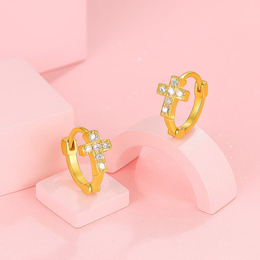 Celeste Cross Charm Hoop Earrings | Tvayi