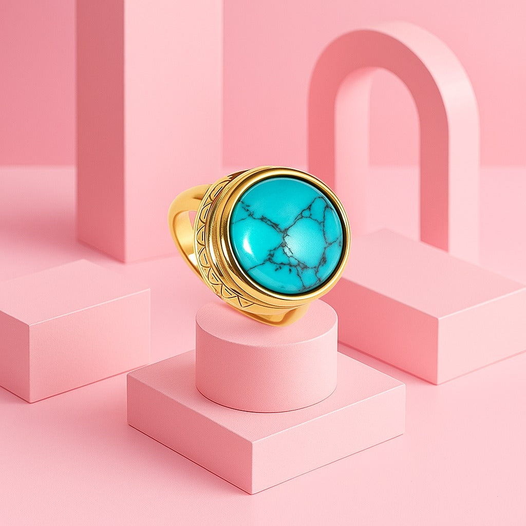 zure Aura Turquoise Statement Ring | 18K Gold Plated Demi-Fine | Tvayi