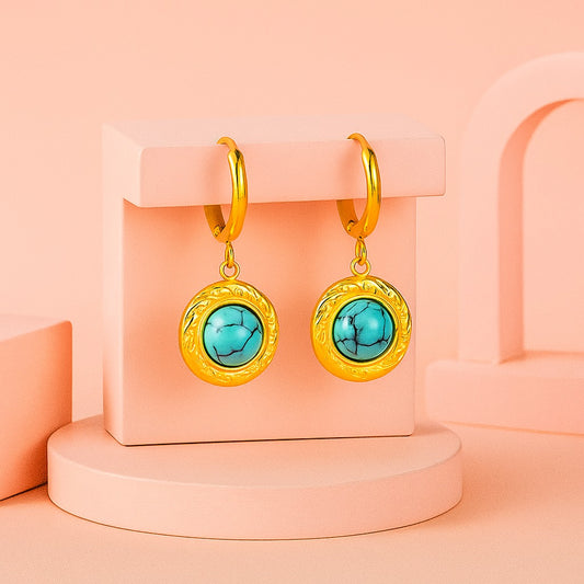 Azure Aura Turquoise Drop Earrings | 18K Gold Plated Demi-Fine | Tvayi