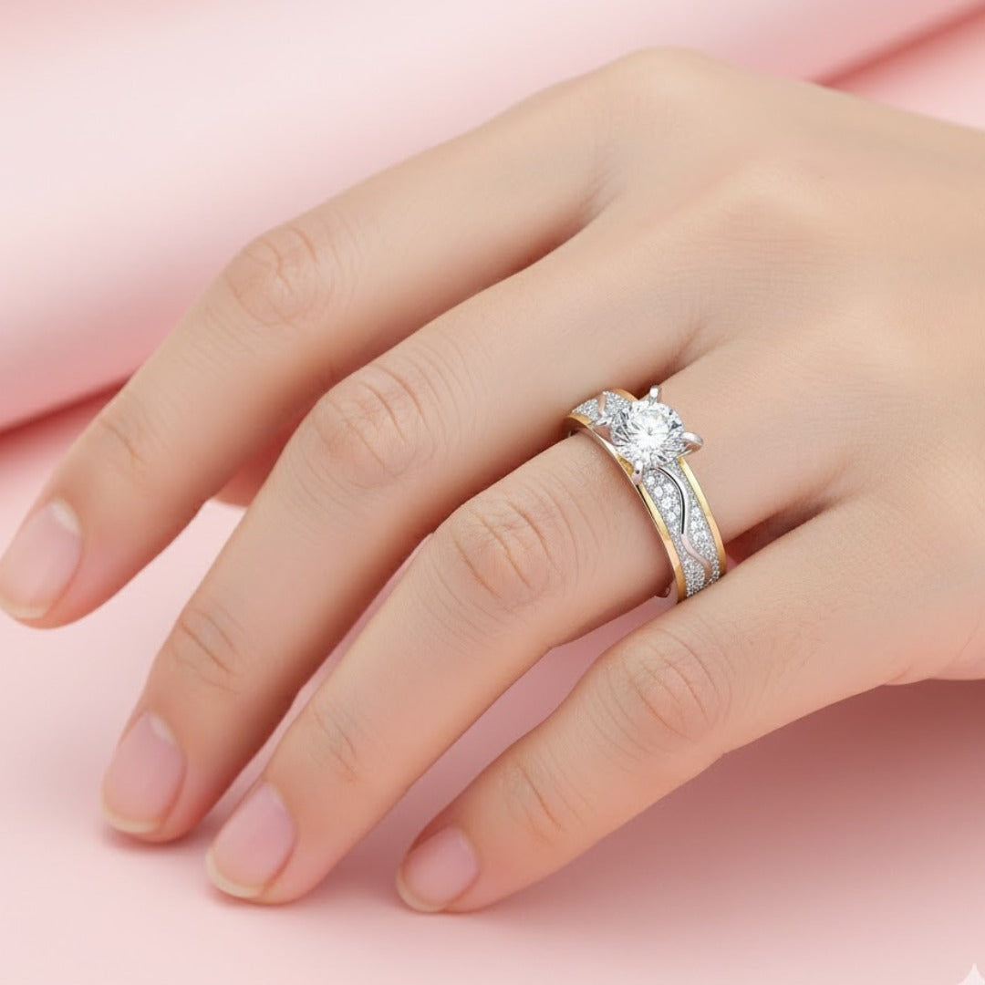 Dual-Tone Solitaire Gold Vermeil Ring- Demi-Fine Jewellery | Tvayi