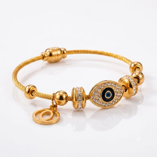 Gold Evil Eye Charm Bracelet for Women | Adjustable Luxury Bracelet