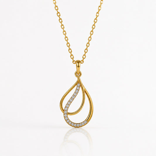 9KT Gold Lab Grown Diamond Teardrop Pendant Necklace for Women | Elegant Gold Diamond Pendant | Tvayi