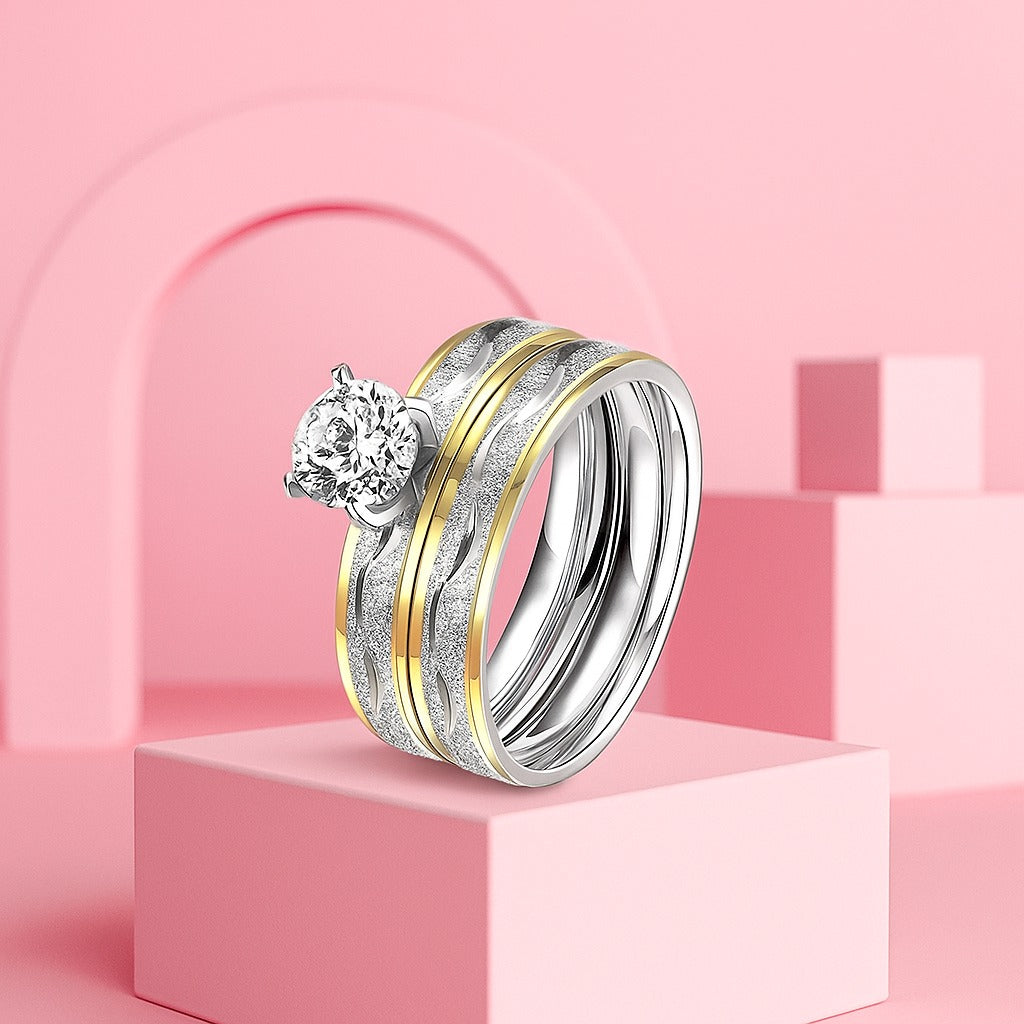 Dual Tone Solitaire Couple Ring | 18K Gold Vermeil Demi-Fine Jewellery | Tvayi
