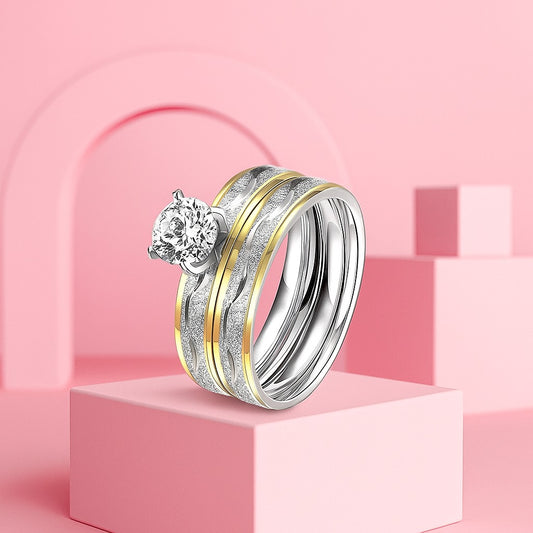 Dual Tone Solitaire Couple Ring | 18K Gold Vermeil Demi-Fine Jewellery | Tvayi