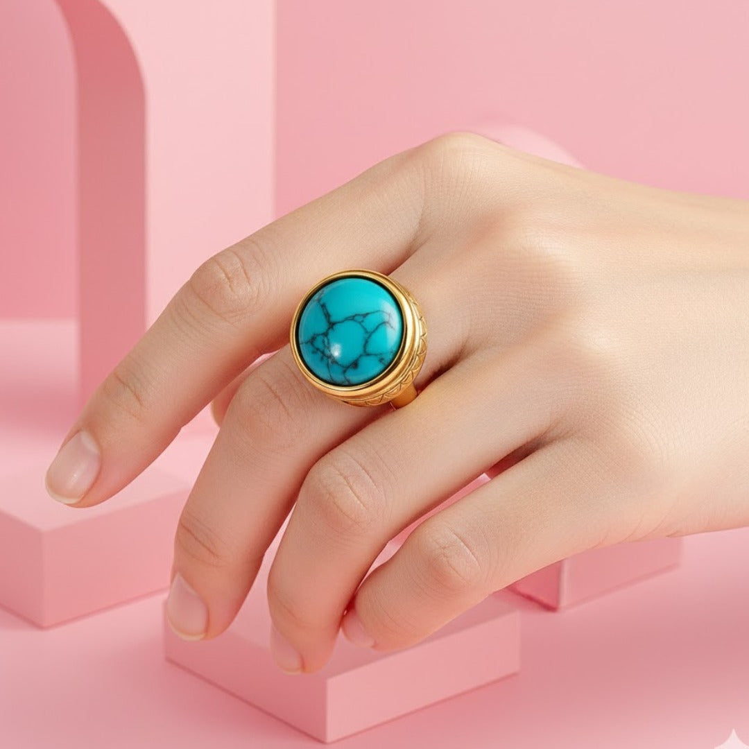 zure Aura Turquoise Statement Ring | 18K Gold Plated Demi-Fine | Tvayi