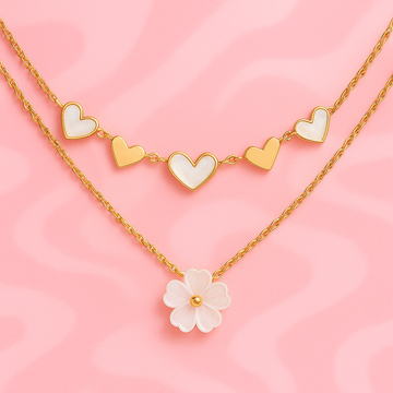 Blush Bloom & Heart Layered Necklace – Gold Plated Demi-Fine Jewellery | Tvayi
