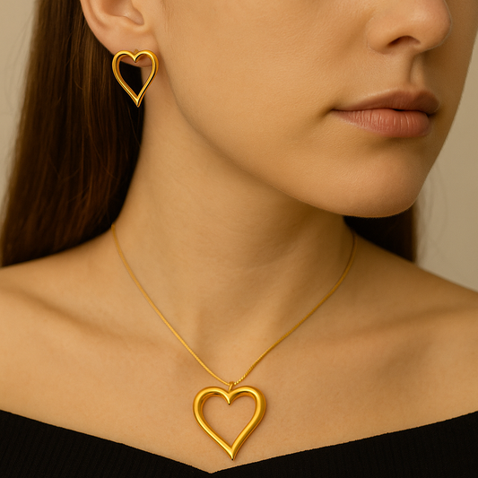 Golden Heart Link Necklace & Earrings Set – Demi-Fine Everyday Jewellery by Tvayi | Tvayi Jewellery
