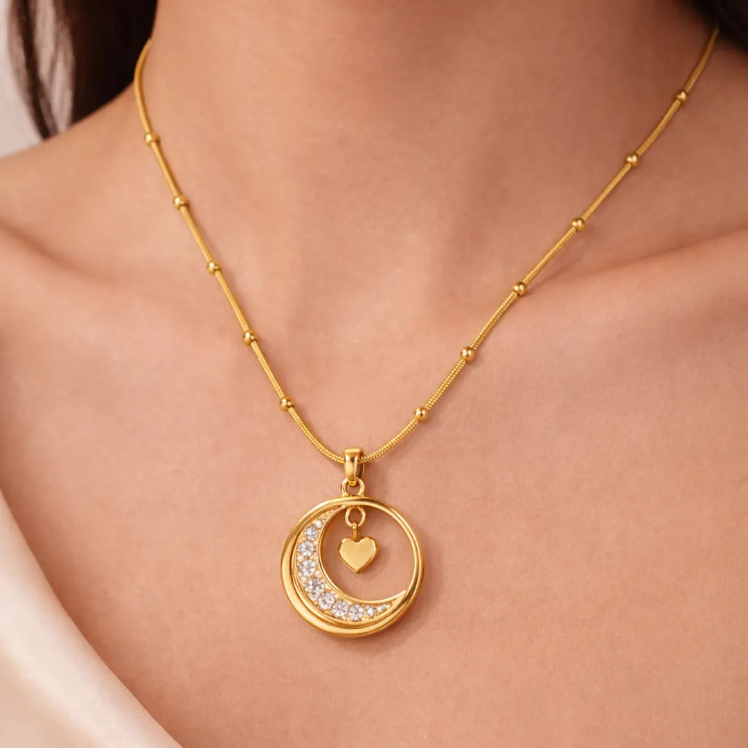 Golden crescent moon necklace | Tvayi